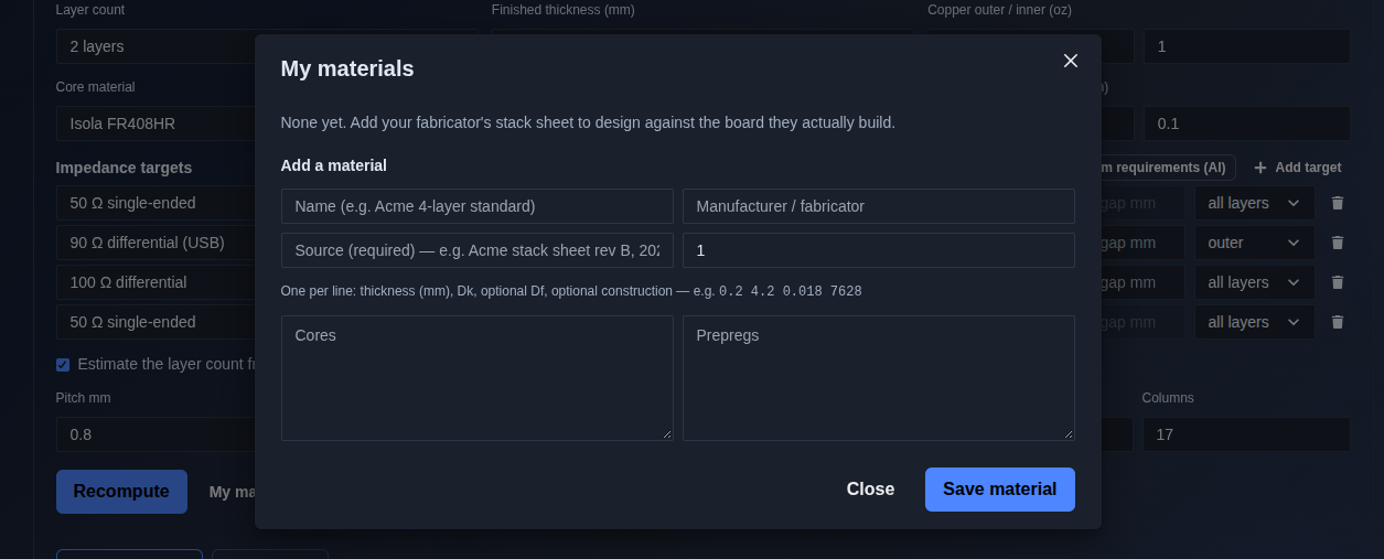 Add your fabricator’s materials