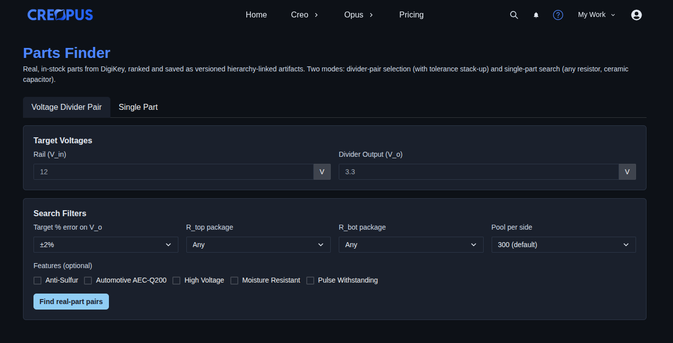 Choose a Parts Finder mode