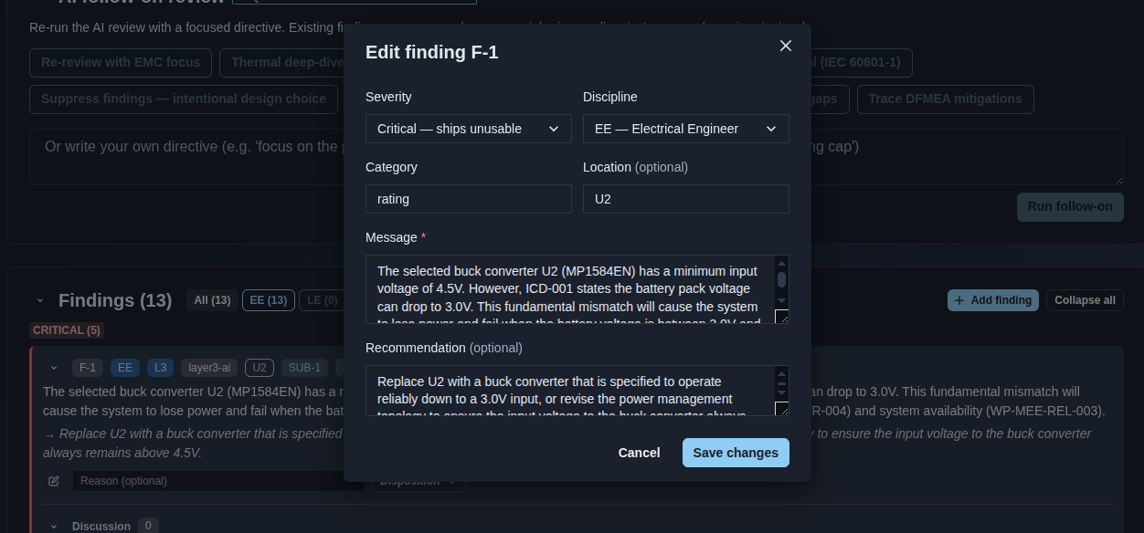 Edit a finding