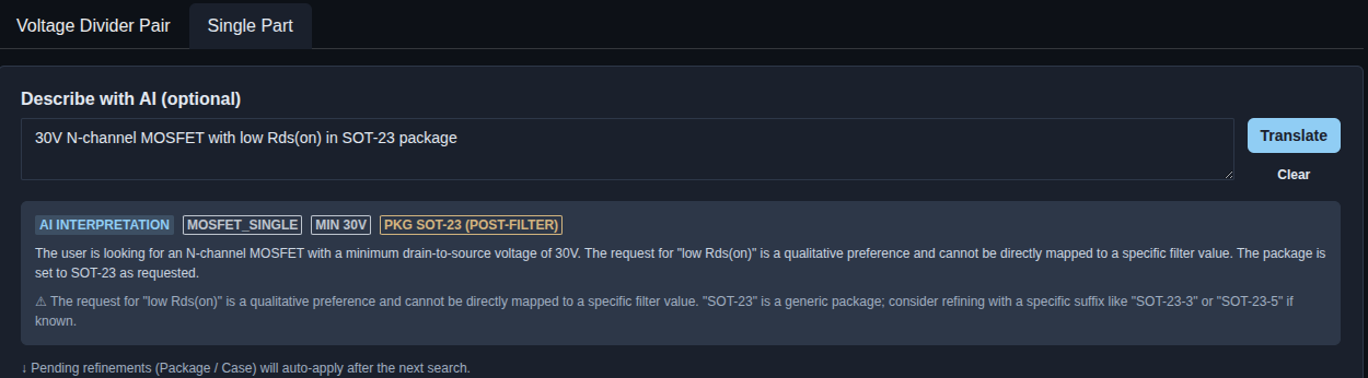 Enter a description and click “Translate”