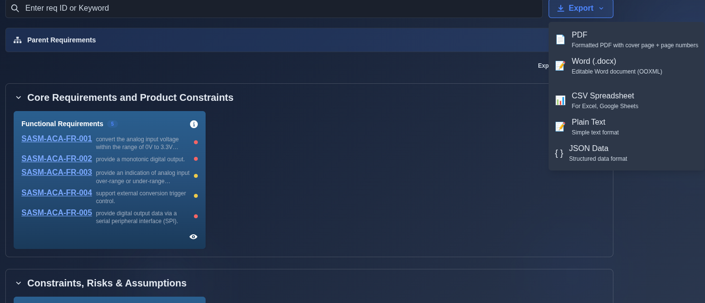 Export requirements