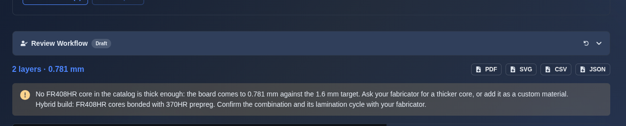 Export the stackup