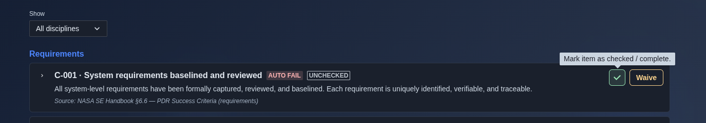 Mark a checklist item as checked