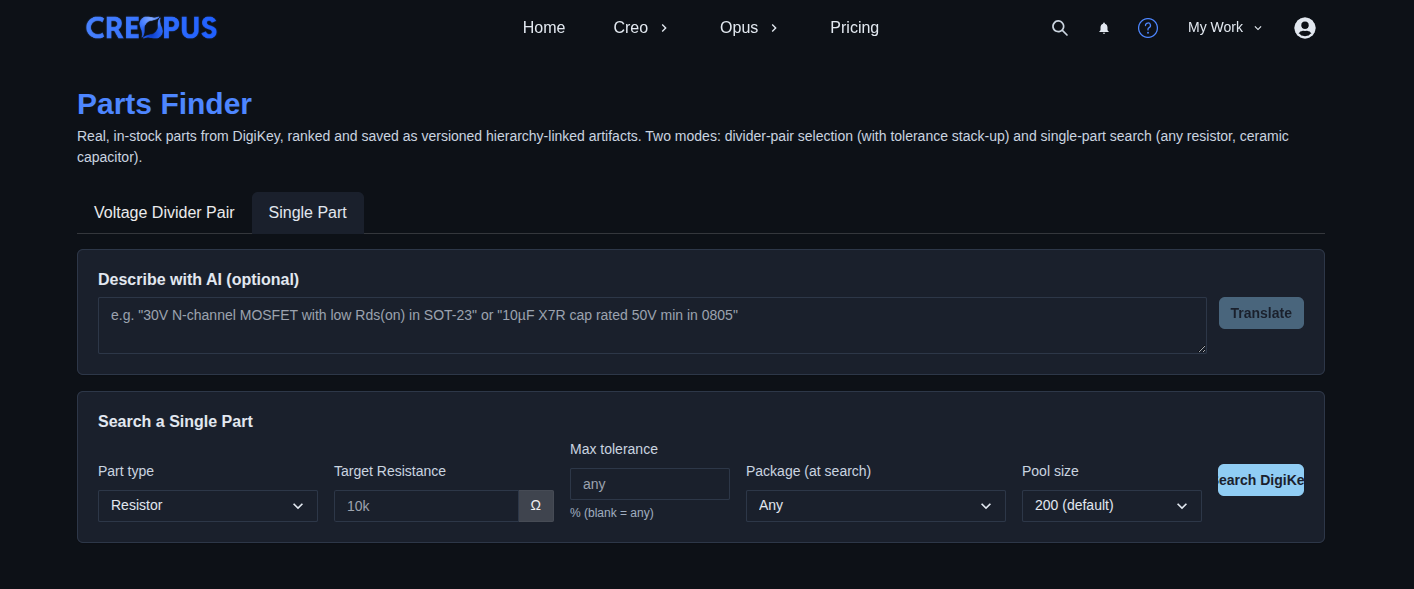 Select “Single Part” mode