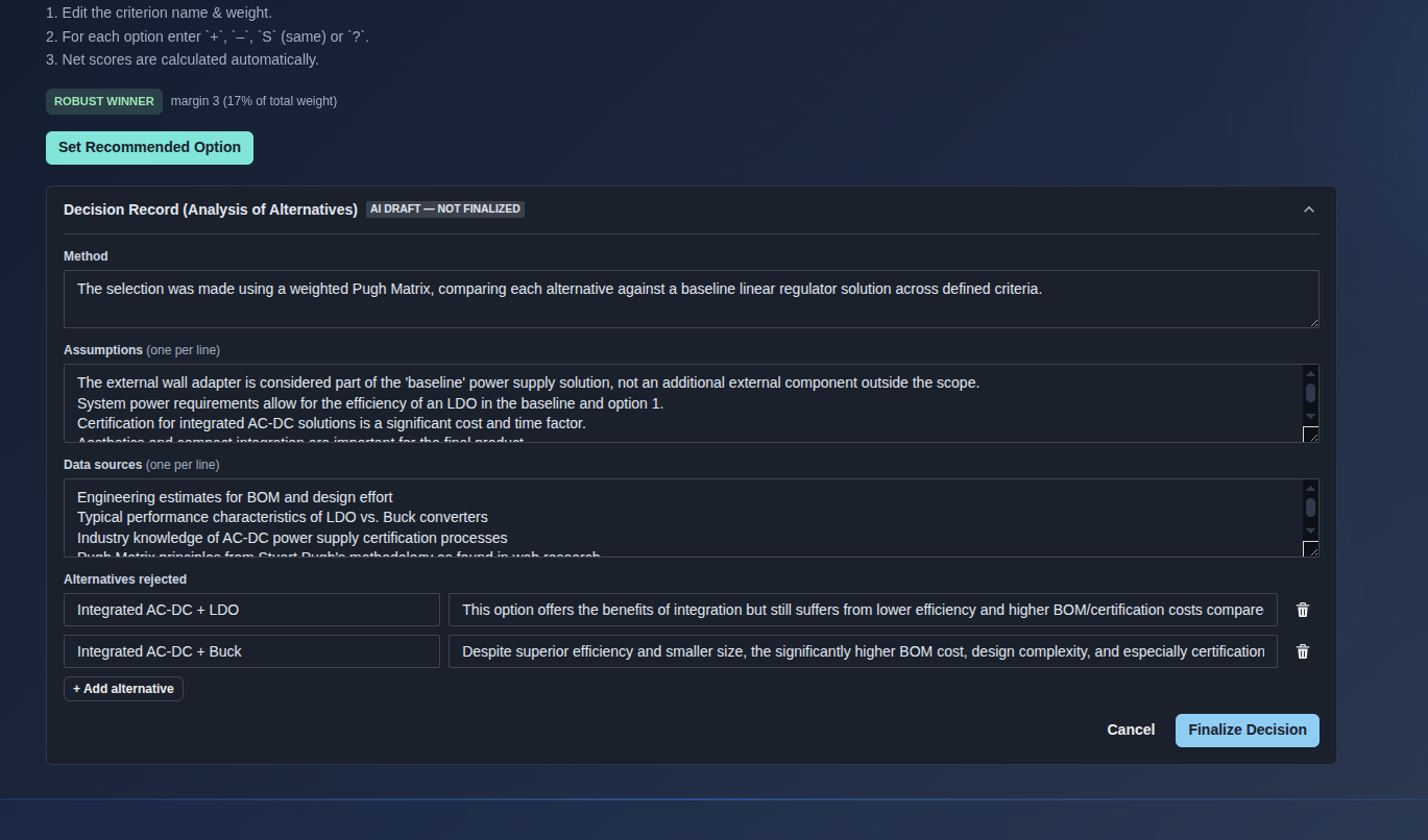 Set Recommended Option and Finalize Decision