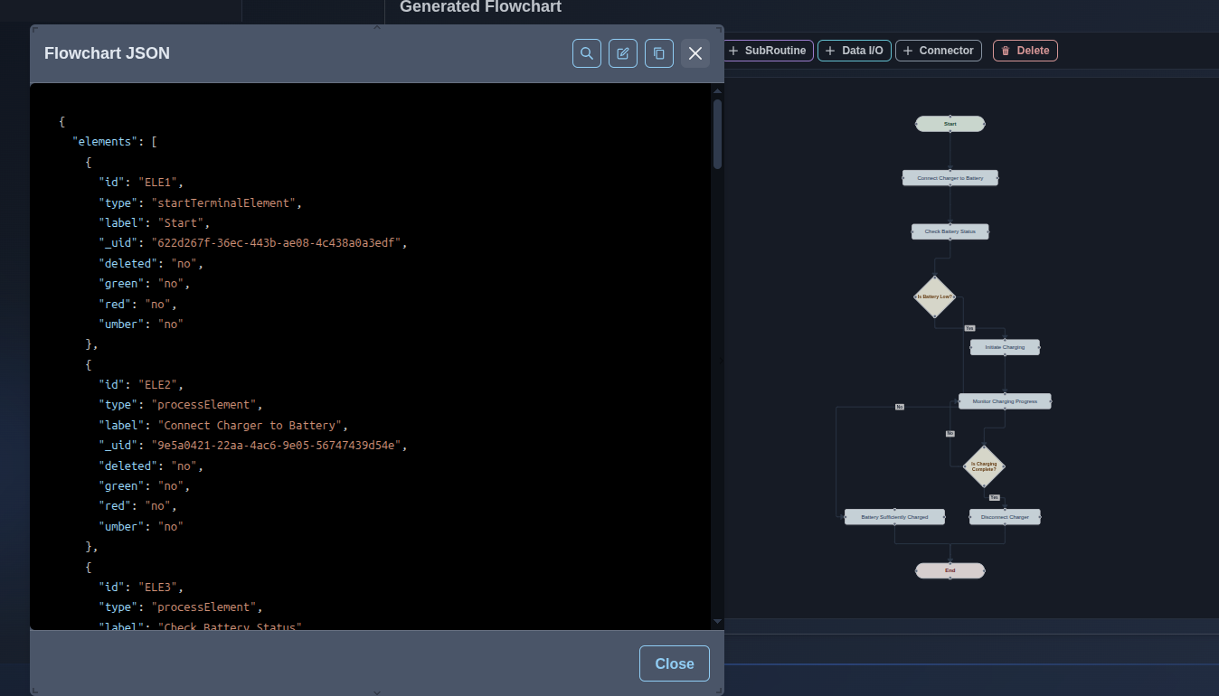 View and edit the flowchart JSON